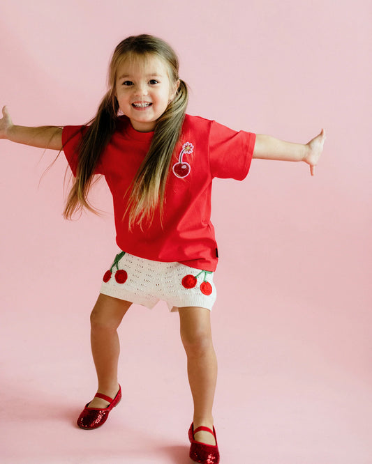 CHERRY RED SHORT SLEEVE BOXY T-SHIRT