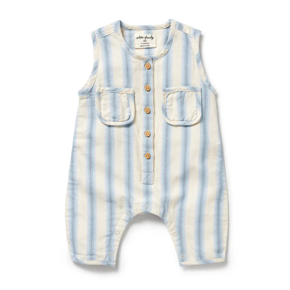 DEEP BLUE STRIPE ORGANIC GROWSUIT