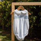 Blue Stripe Collared Romper