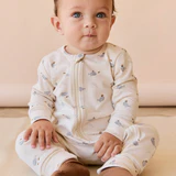 Cotton Reese Zip Onesie - Whales