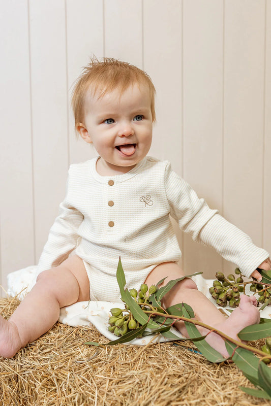 Henley Rib Bodysuit Trellis Oat