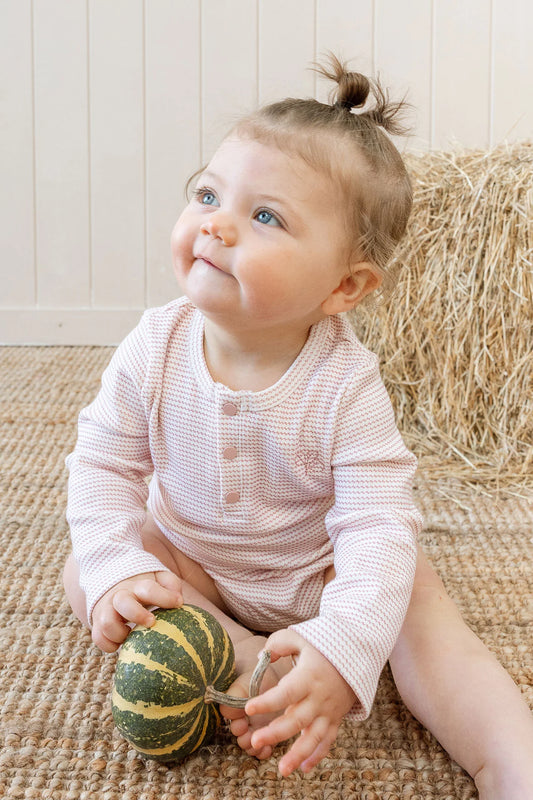 Henley Rib Bodysuit Trellis Pink