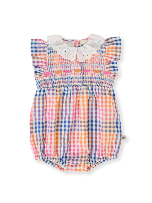 Rainbow Gingham Lani Smocked Romper