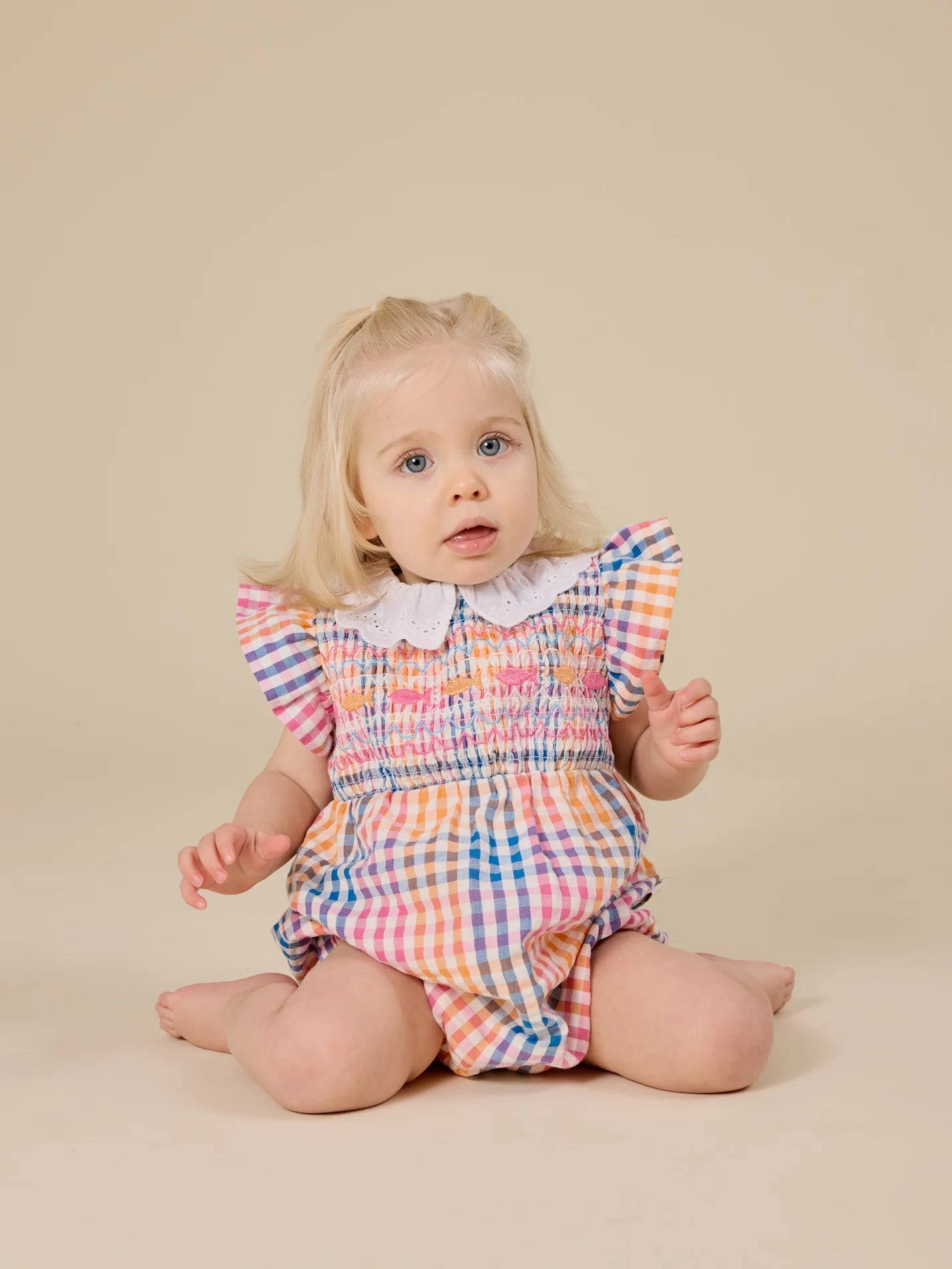 Rainbow Gingham Lani Smocked Romper