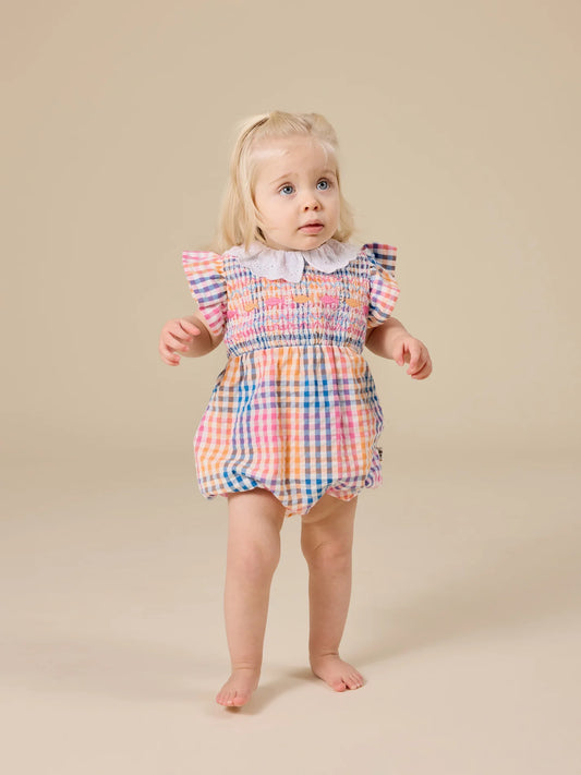 Rainbow Gingham Lani Smocked Romper