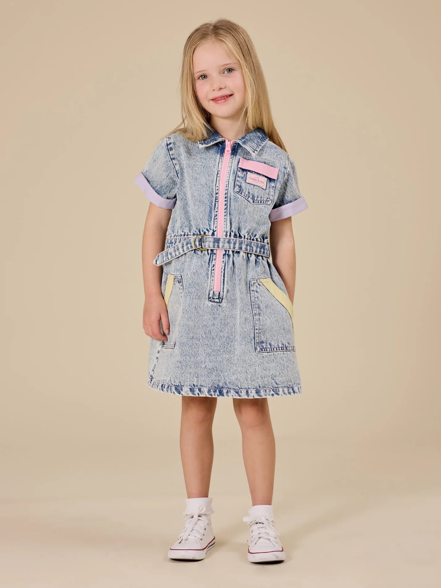 Pastel Pop Piper Denim Belted Dress