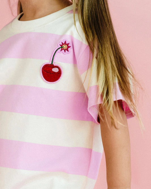 PINK STRIPE SHORT SLEEVE BOXY T-SHIRT