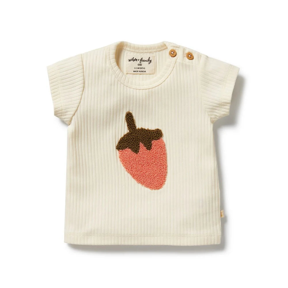 STRAWBERRY KISSES EMBROIDERED ORGANIC TEE SALE PRICE