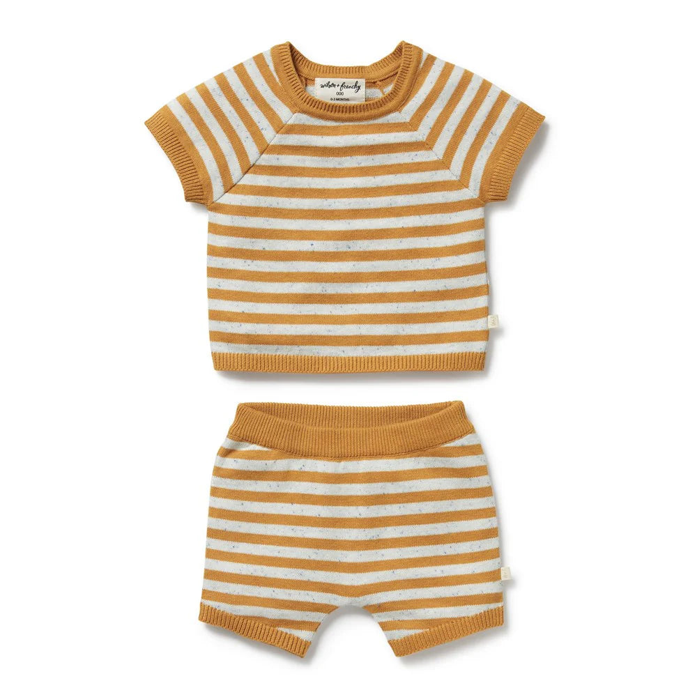 GOLDEN WAVE STRIPE ORGANIC KNITTED SET