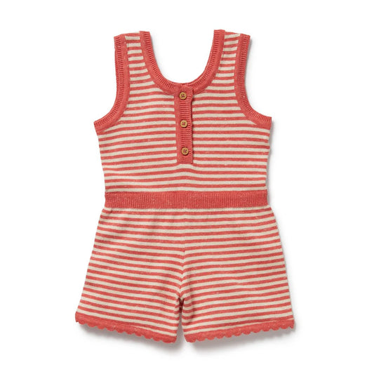 STRAWBERRY SWIRL ORGANIC KNITTED STRIPE PLAYSUIT
