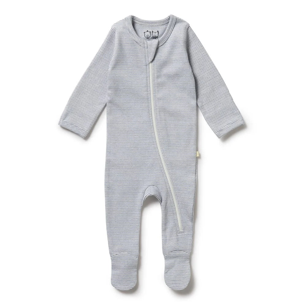 Organic Stripe Rib Zipsuit with Feet