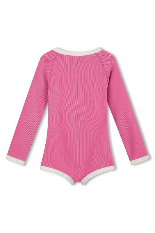 MINI STRIPE RIB RASHIE ONESIE - SHELL PINK