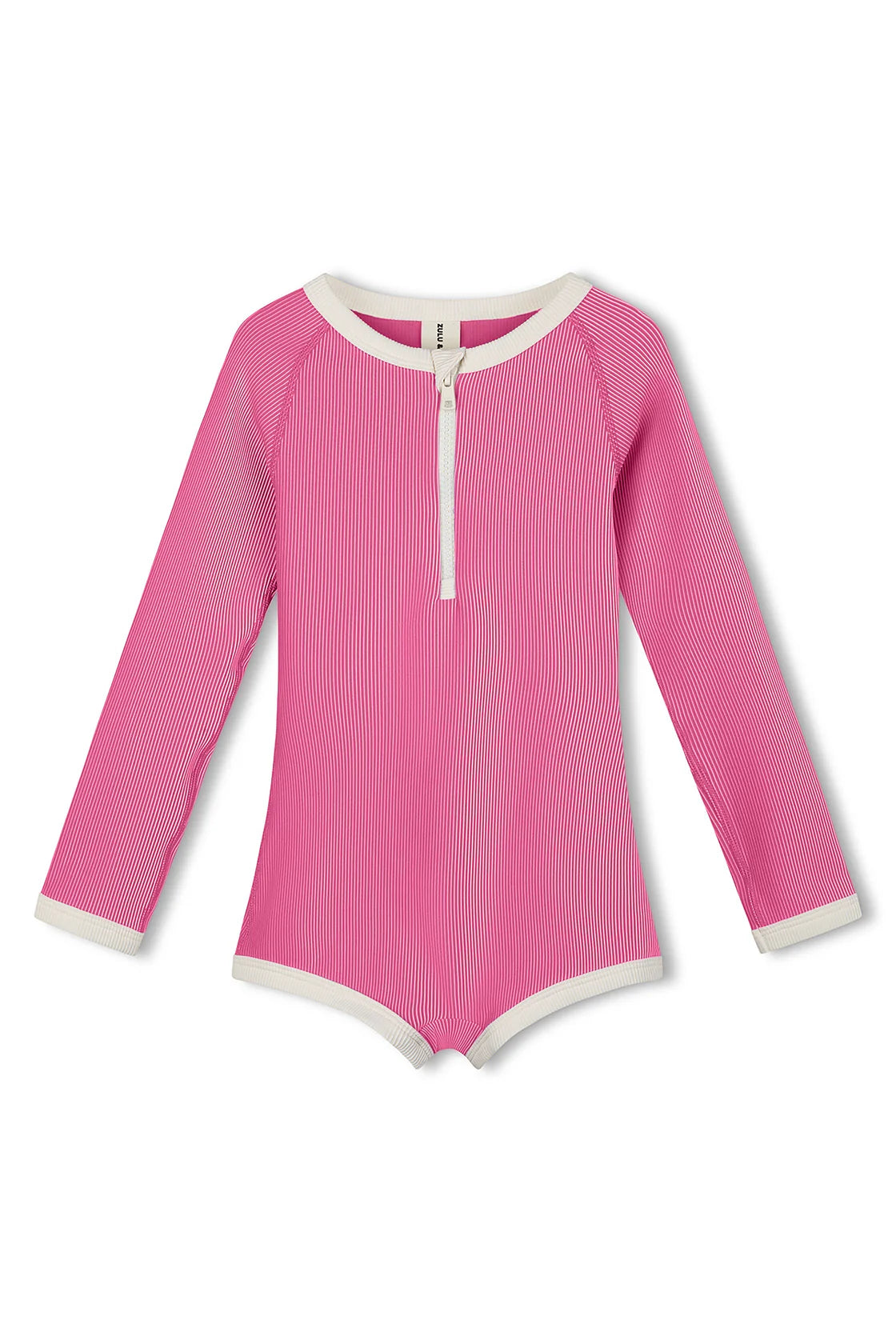 MINI STRIPE RIB RASHIE ONESIE - SHELL PINK