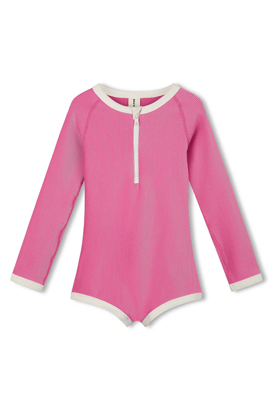 MINI STRIPE RIB RASHIE ONESIE - SHELL PINK