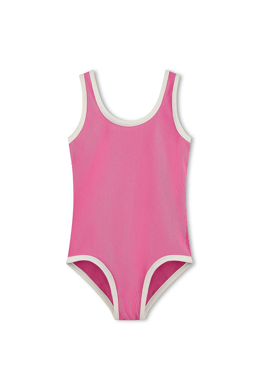 MINI STRIPE RIB RASHIE ONE PIECE - SHELL PINK
